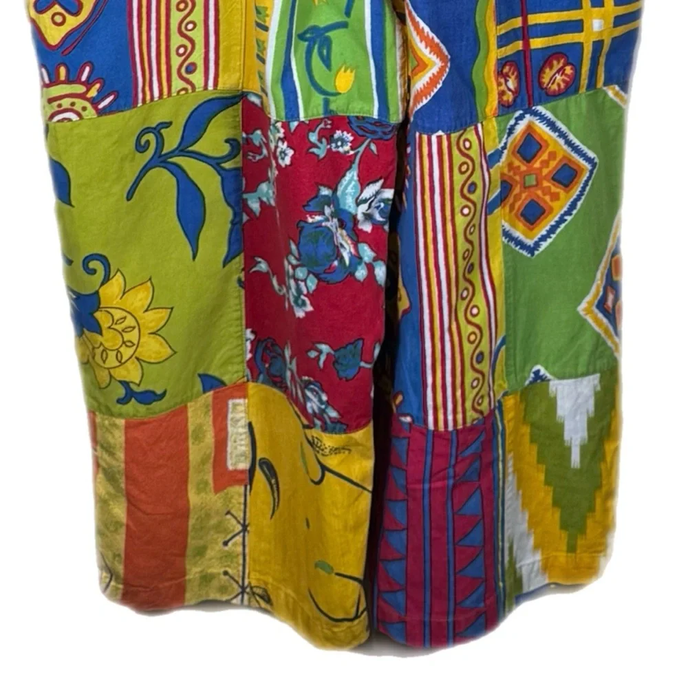 Sacred Threads Vintage Patchwork Overalls Romper M Cottagecore Hippie Boho - Picture 8 of 14